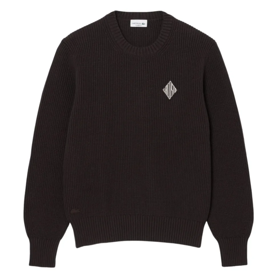 Pearl Rib Knit Badge Accent Sweater