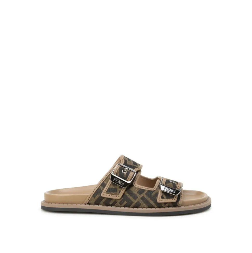 Platte sandalen met FF jacquardpatroon