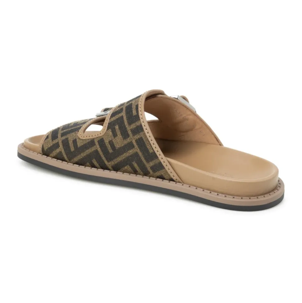Platte sandalen met FF jacquardpatroon