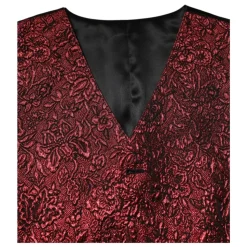 Rode Bloemen Brokaat Formeel Heren Vest