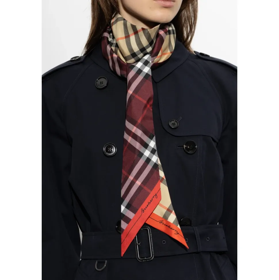 Skinny Contrast Check Silk Scarf