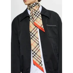 Skinny Contrast Check Silk Scarf