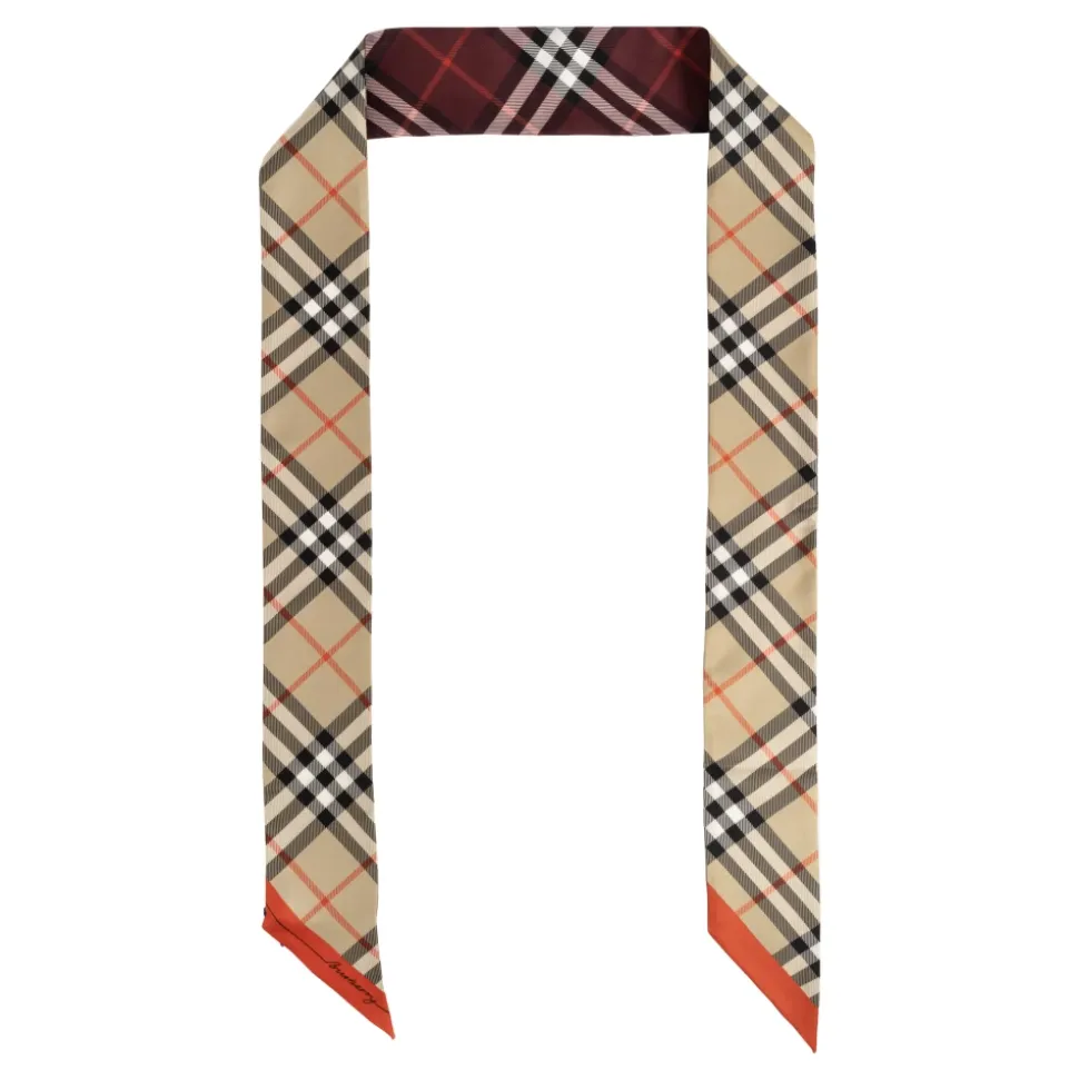 Skinny Contrast Check Silk Scarf