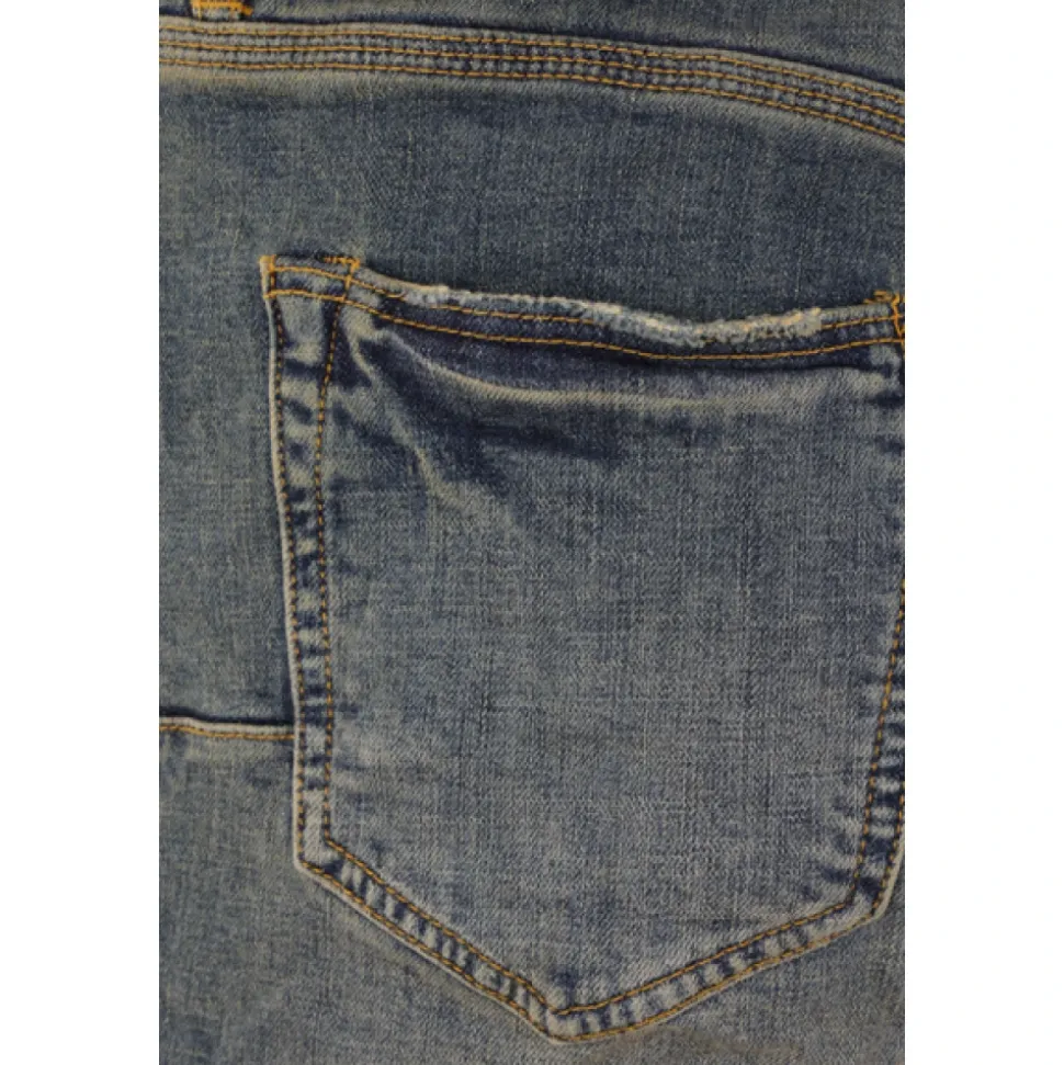 Slim-Fit Denim Jeans in Indigo met Distressed Effect