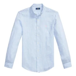 Slim Fit Gestreept Linnen Overhemd