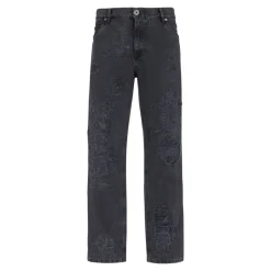 Straight Distressed Repaired Jeans