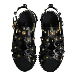 Studded Leren Slide Sandalen met Logo