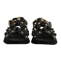 Studded Leren Slide Sandalen met Logo
