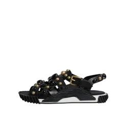 Studded Leren Slide Sandalen met Logo
