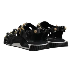 Studded Leren Slide Sandalen met Logo