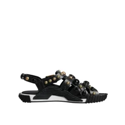 Studded Leren Slide Sandalen met Logo