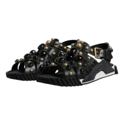 Studded Leren Slide Sandalen met Logo