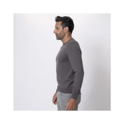 Taupe Merino Wol Ronde Hals Trui