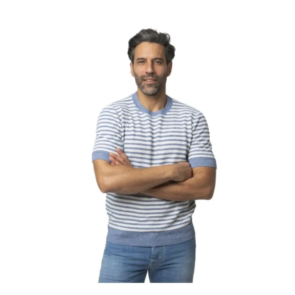 Textured T-shirt van gebreide stof met korte mouwen