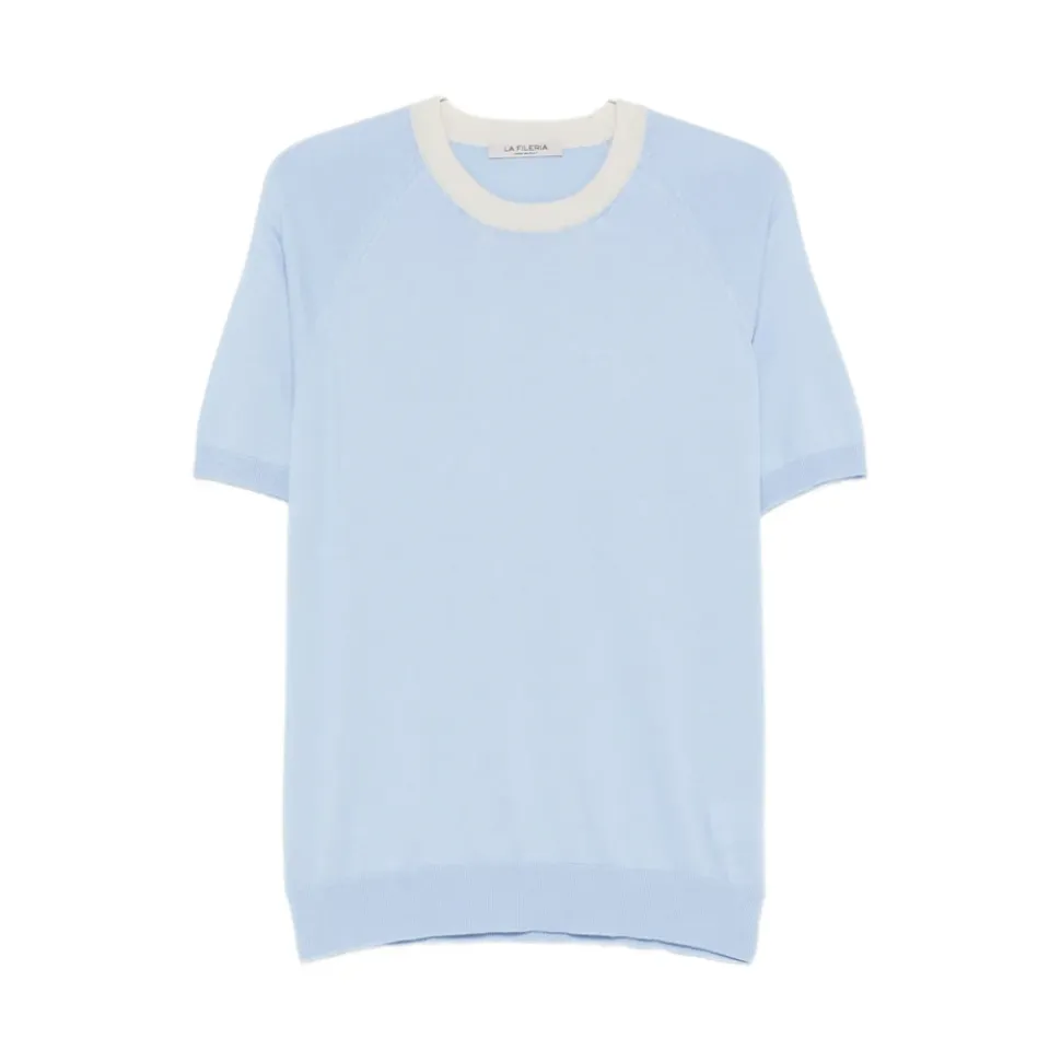 T-shirt van gebreid materiaal met korte mouwen en ronde hals