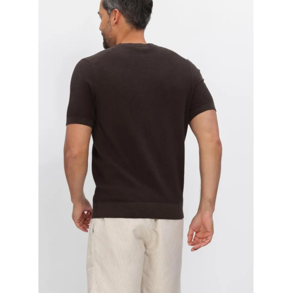 T-shirt met ronde hals van katoen en linnen