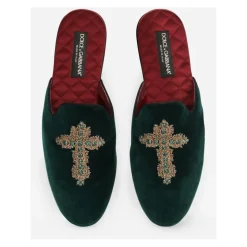 Velours Geborduurde Heren Pantoffels