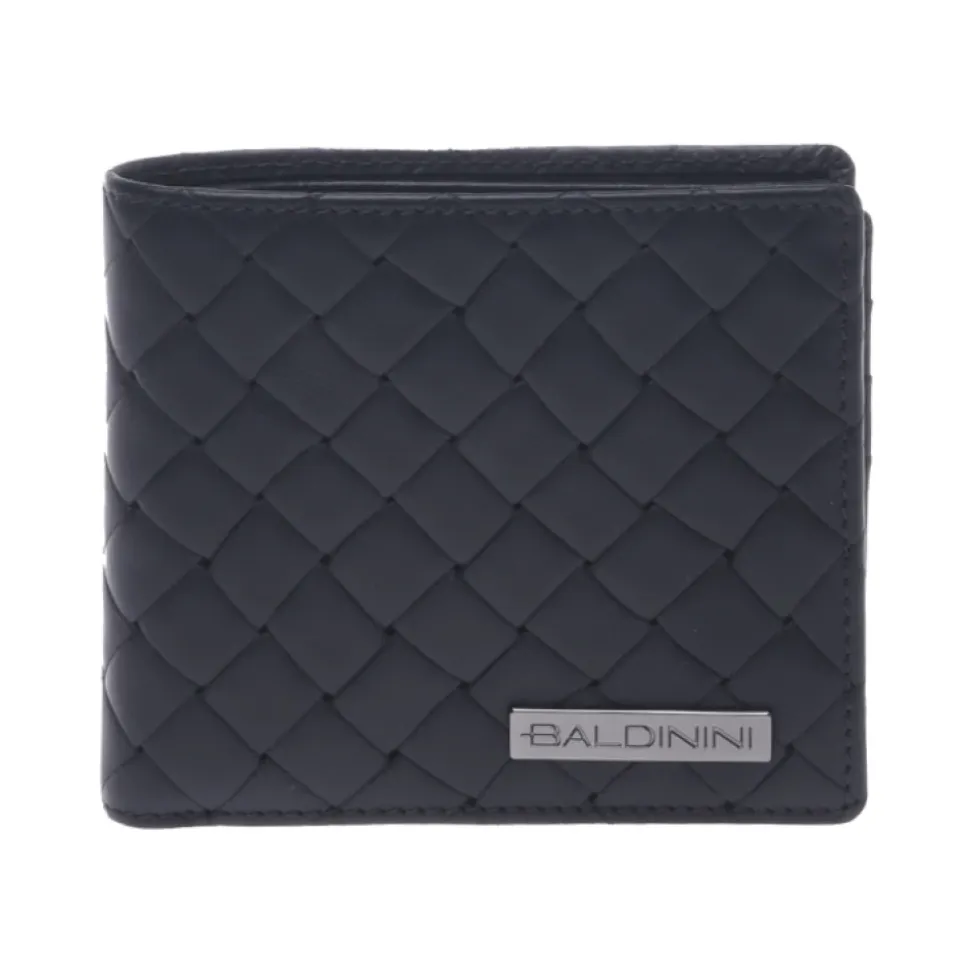Wallet in black woven print leather