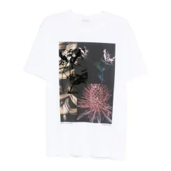 Wit Bloemenprint T-shirt met Ronde Hals