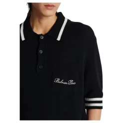 Wollen poloshirt met handtekening borduurwerk