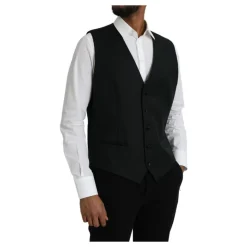 Zwarte Wollen Jurkvest Enkel Breasted