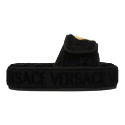 Zwarte Barok Slippers met Medusa Embleem