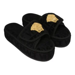 Zwarte Barok Slippers met Medusa Embleem