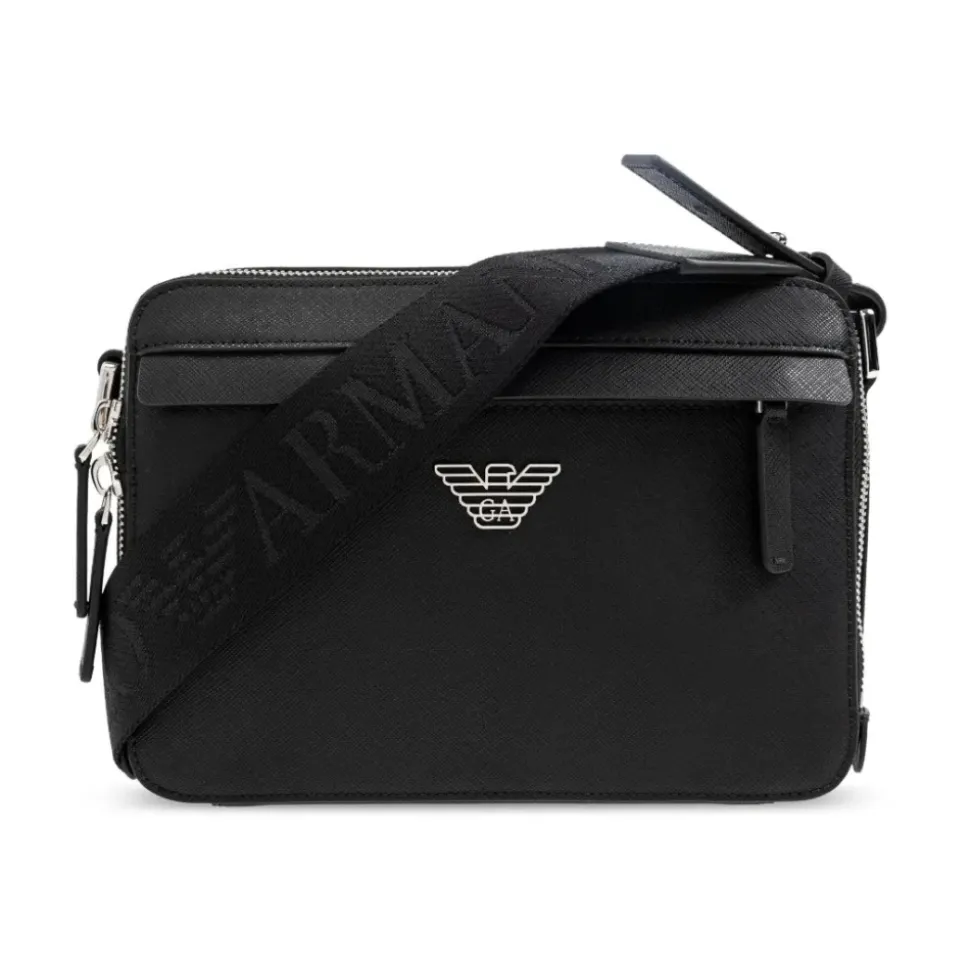 Zwarte Crossbody Tas Stijlvolle Saffiano Afwerking