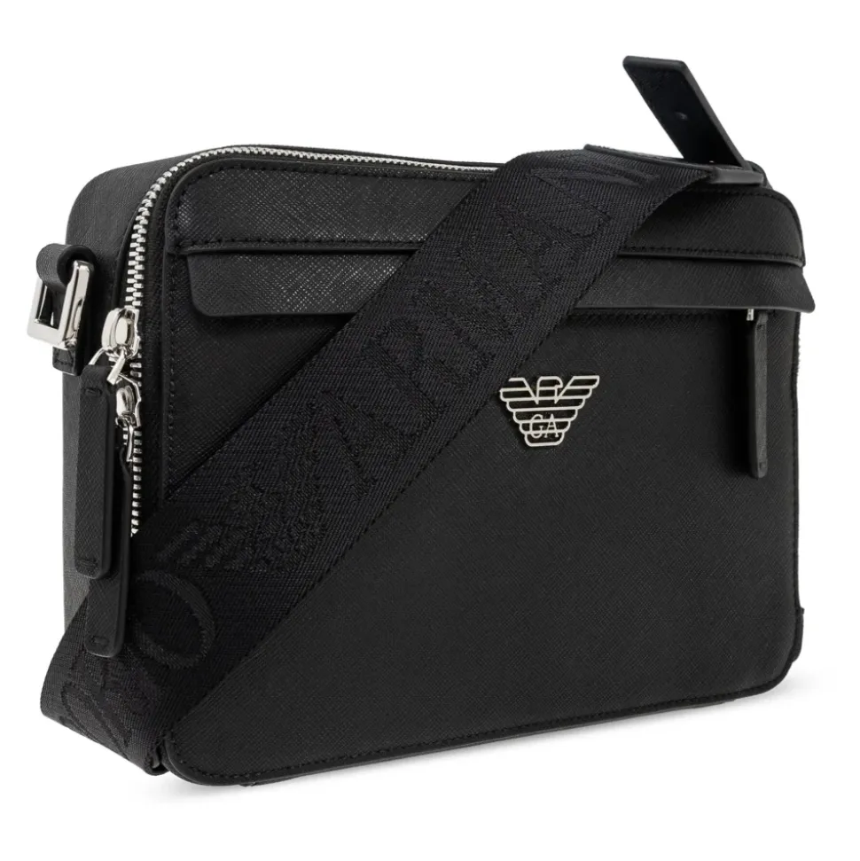 Zwarte Crossbody Tas Stijlvolle Saffiano Afwerking