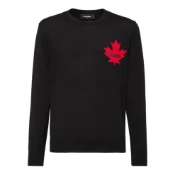 Zwarte Gebreide Trui met Maple Leaf