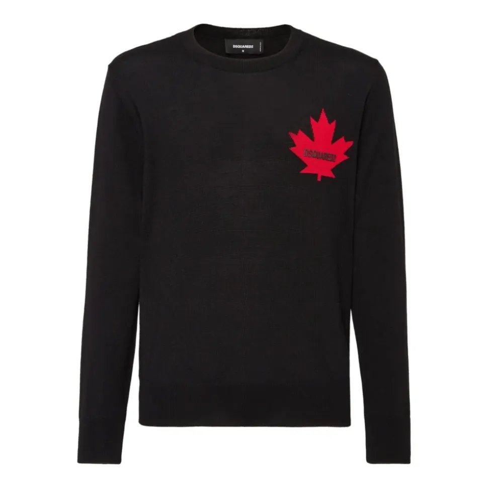 Zwarte Gebreide Trui met Maple Leaf
