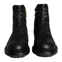 Zwarte Leren High-Top Combat Laarzen