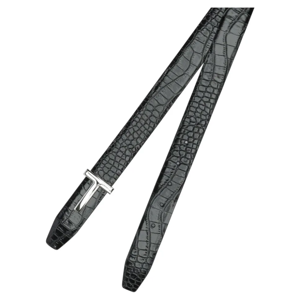 Zwarte Leren Riem met T-Gesp