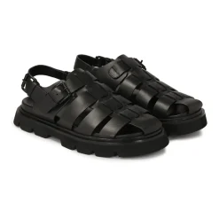 Zwarte leren sandalen met bedekte tenen