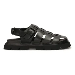 Zwarte leren sandalen met bedekte tenen