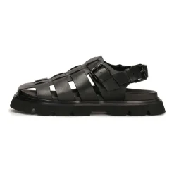 Zwarte leren sandalen met bedekte tenen