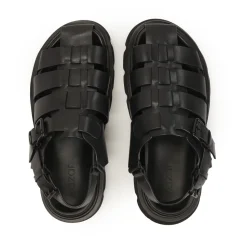 Zwarte leren sandalen met bedekte tenen