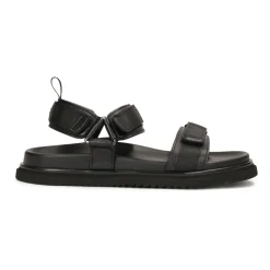 Zwarte leren sandalen met klittenbandsluitingen