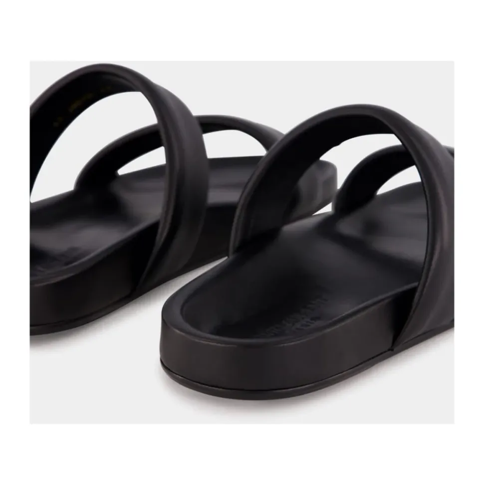 Zwarte leren slippers