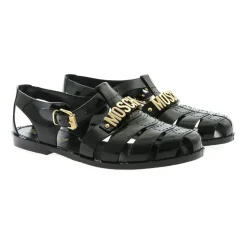 Zwarte rubberen strandsandalen met gouden logo