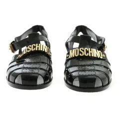 Zwarte rubberen strandsandalen met gouden logo