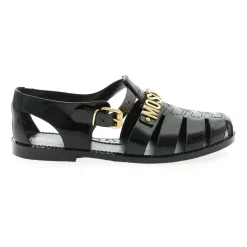 Zwarte rubberen strandsandalen met gouden logo