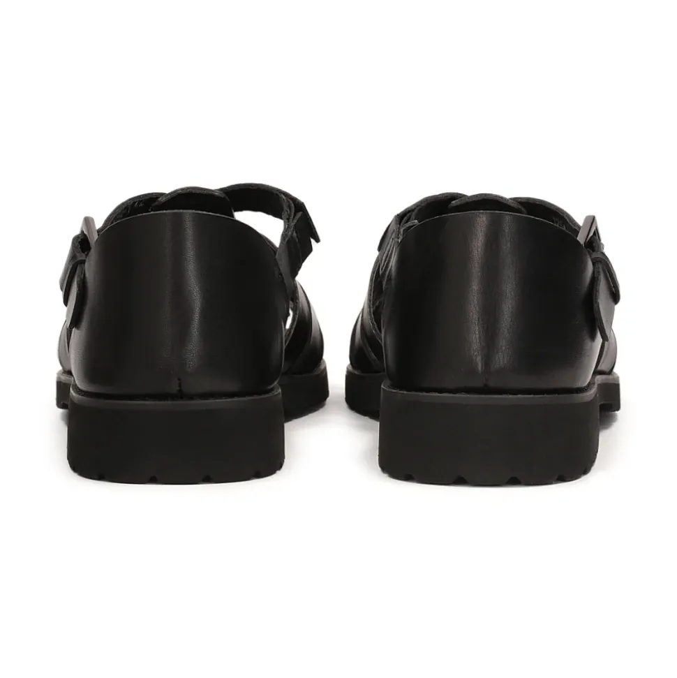 Zwarte sandalen voor mannen met een bedekte hak en een teen.Dit product valt groot uit.