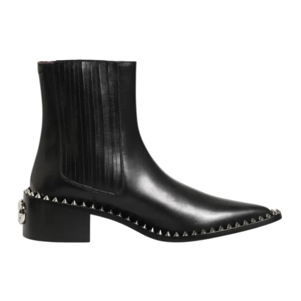 Zwarte Studded Leren Heren Korte Laarzen