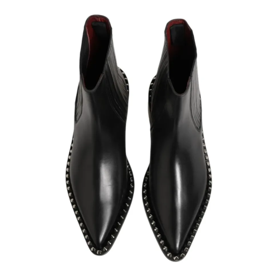 Zwarte Studded Leren Heren Korte Laarzen