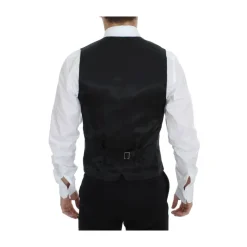 Zwart Gestreepte Wol Zijden Jurk Vest