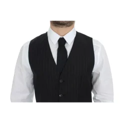 Zwart Gestreepte Wol Zijden Jurk Vest