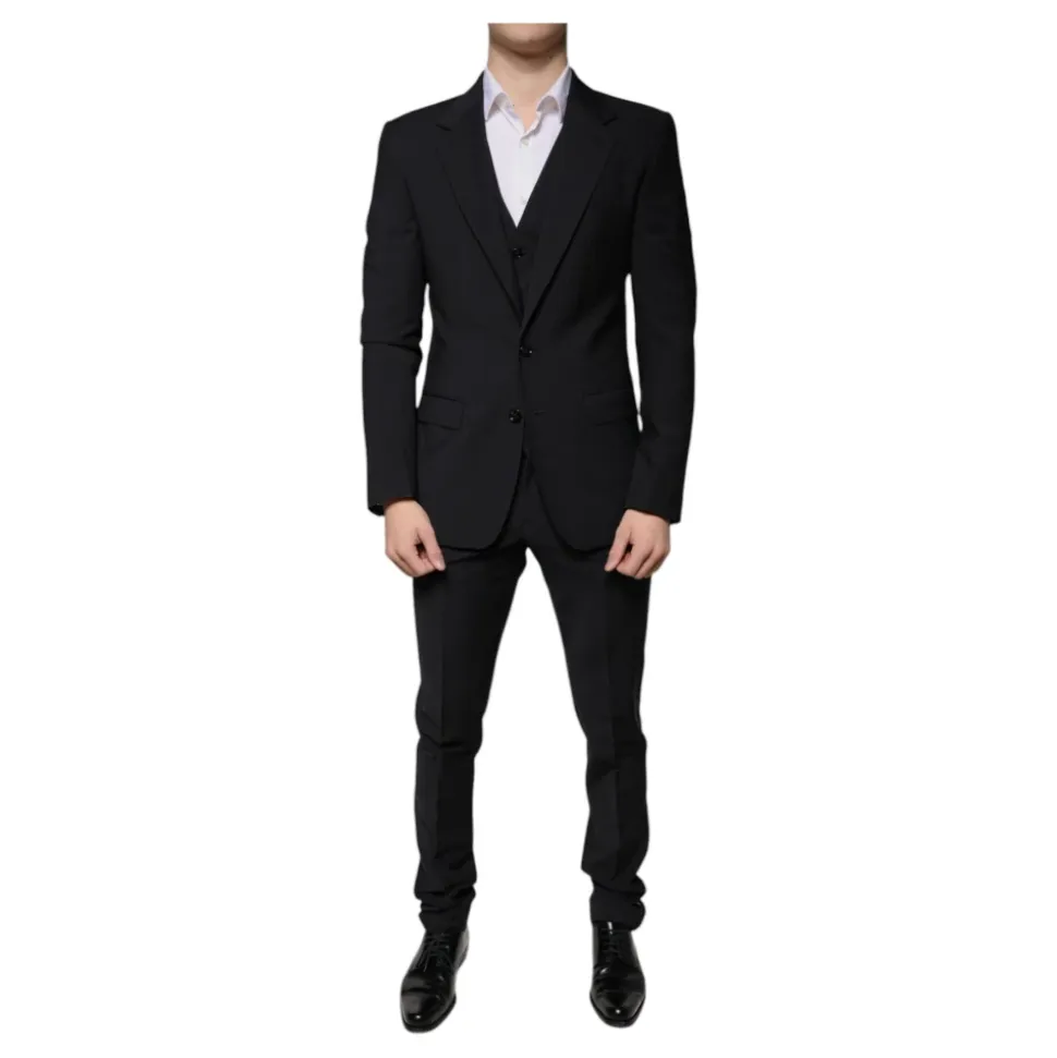 Zwart wollen Slim Fit 3-delig pak