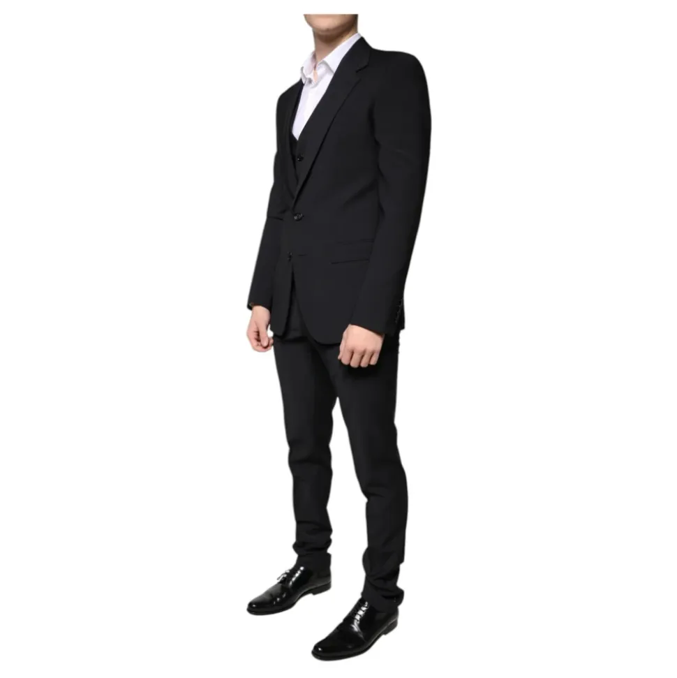 Zwart wollen Slim Fit 3-delig pak