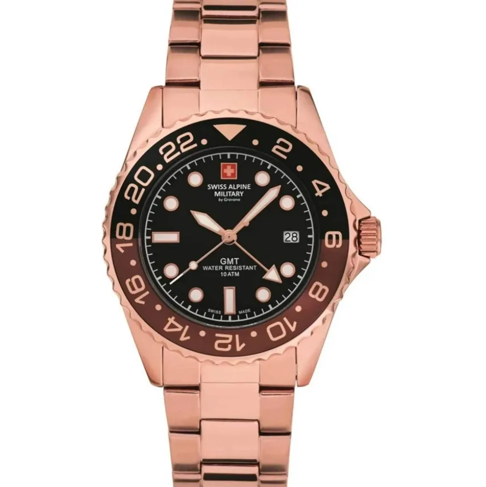 Zwitsers Alpenleger Zwitsers Horloge GMT Duiker Herenhorloge, Roségoud, 42mm 7052.1164